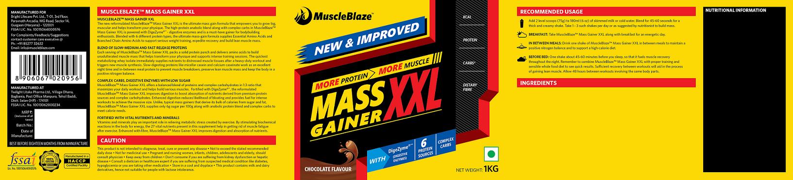 Muscleblaze Mass Gainer Xxl Label Device mark 3481300 Trademark